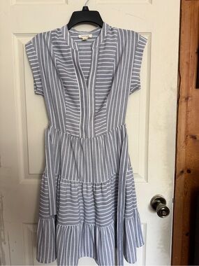 Monteau Striped Blue and White Casual Tiered Dress